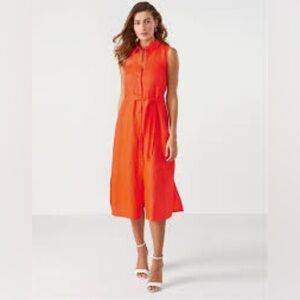 PURE collection red LINEN, cool,Flowy, sleeveless button front shirt dress SZ-4